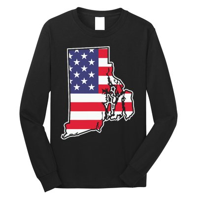 Rhode Island Usa Flag State Outline Patriotic American Long Sleeve Shirt