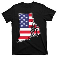 Rhode Island Usa Flag State Outline Patriotic American T-Shirt