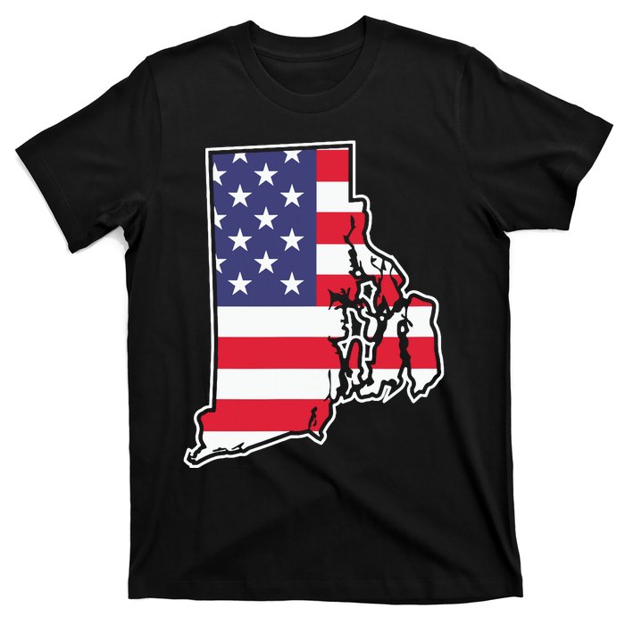 Rhode Island Usa Flag State Outline Patriotic American T-Shirt