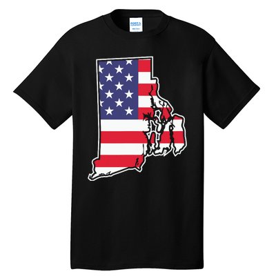 Rhode Island Usa Flag State Outline Patriotic American Tall T-Shirt