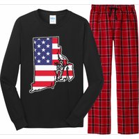 Rhode Island Usa Flag State Outline Patriotic American Long Sleeve Pajama Set