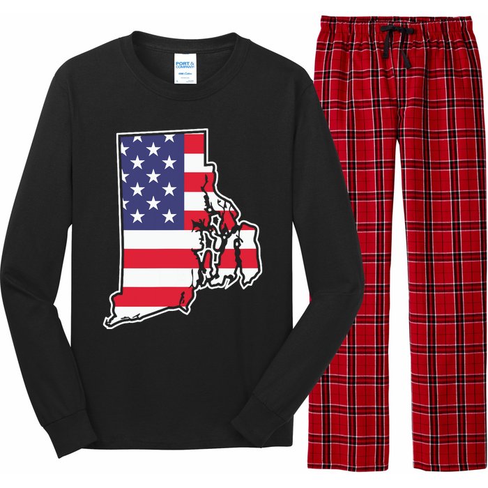 Rhode Island Usa Flag State Outline Patriotic American Long Sleeve Pajama Set