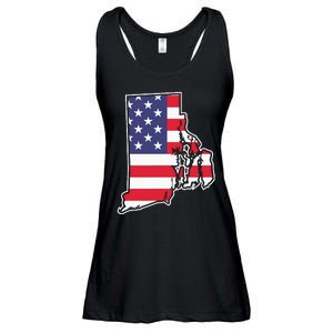 Rhode Island Usa Flag State Outline Patriotic American Ladies Essential Flowy Tank