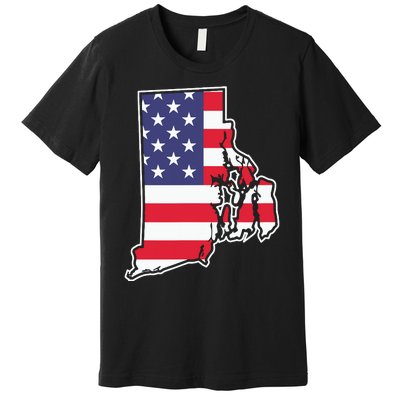 Rhode Island Usa Flag State Outline Patriotic American Premium T-Shirt