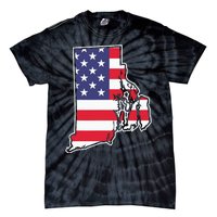 Rhode Island Usa Flag State Outline Patriotic American Tie-Dye T-Shirt