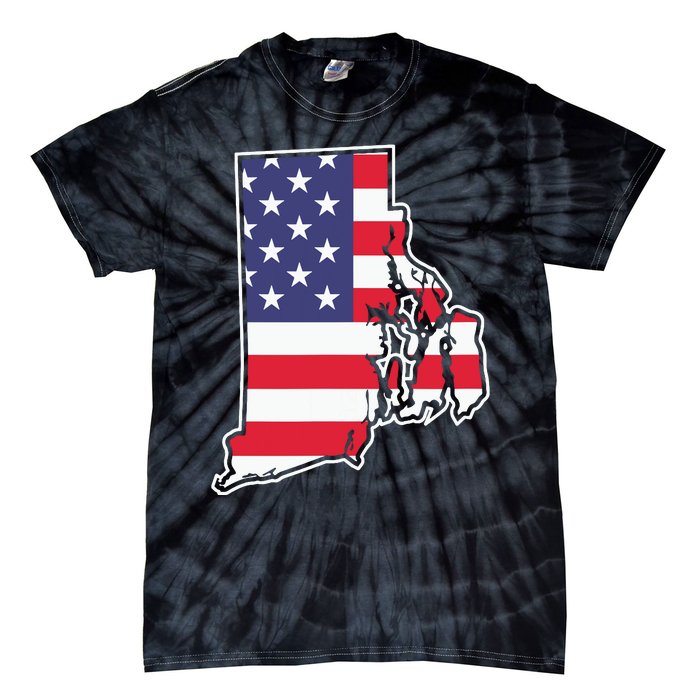 Rhode Island Usa Flag State Outline Patriotic American Tie-Dye T-Shirt