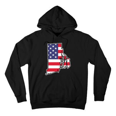 Rhode Island Usa Flag State Outline Patriotic American Tall Hoodie