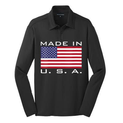  RAISED IN USA FLAG AMERICAN MADE BRED AMERICA  Silk Touch Performance Long Sleeve Polo