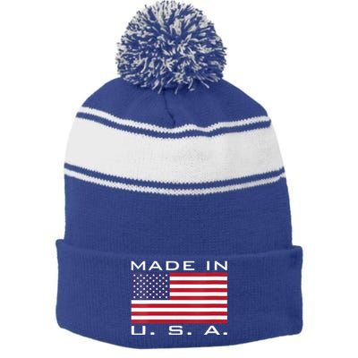  RAISED IN USA FLAG AMERICAN MADE BRED AMERICA  Stripe Pom Pom Beanie