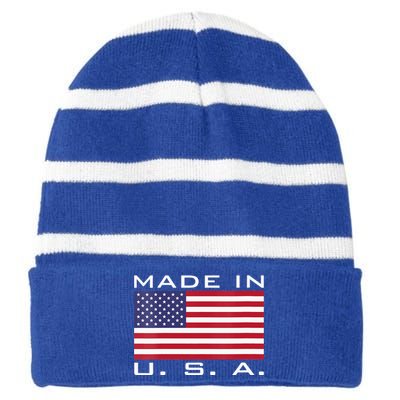  RAISED IN USA FLAG AMERICAN MADE BRED AMERICA  Striped Beanie with Solid Band