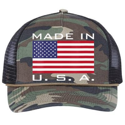  RAISED IN USA FLAG AMERICAN MADE BRED AMERICA  Retro Rope Trucker Hat Cap