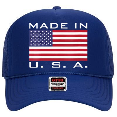  RAISED IN USA FLAG AMERICAN MADE BRED AMERICA  High Crown Mesh Back Trucker Hat