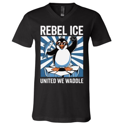Rebel Ice United We Waddle Flippers Up I Stand With V-Neck T-Shirt