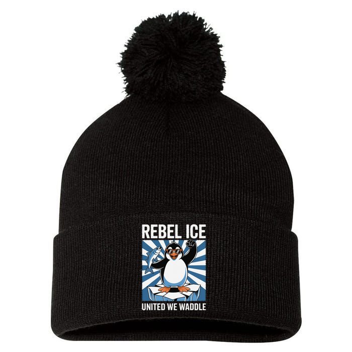 Rebel Ice United We Waddle Flippers Up I Stand With Pom Pom 12in Knit Beanie