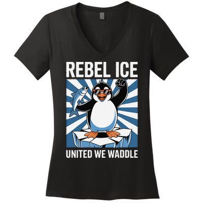 Rebel Ice United We Waddle Flippers Up I Stand With Women's V-Neck T-Shirt
