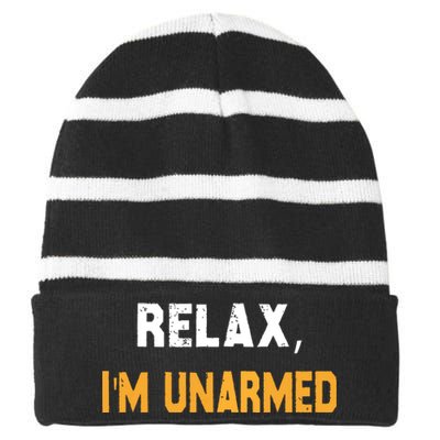 Relax Im Unarmed Striped Beanie with Solid Band