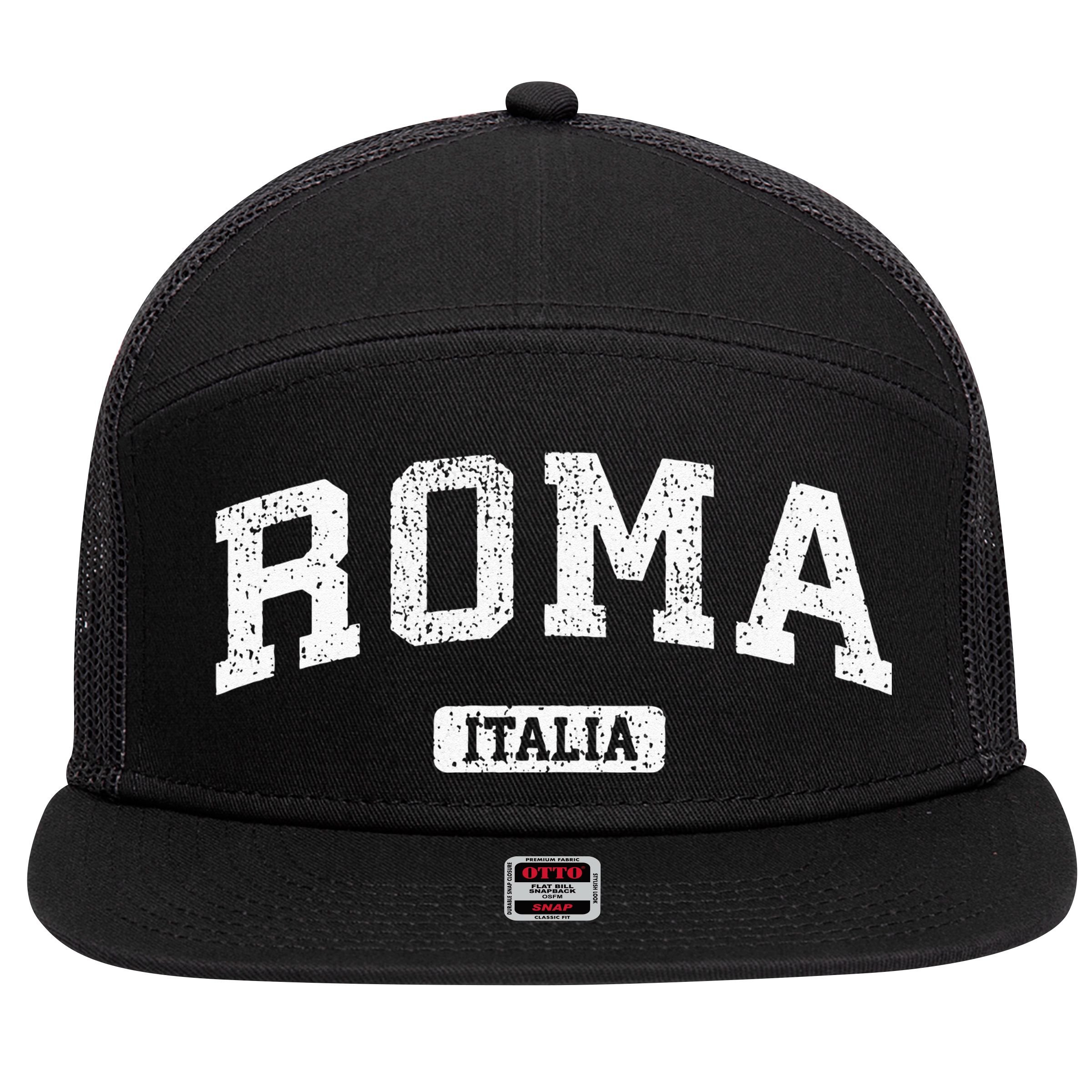 Rome Italy Vintage Sports 7 Panel Mesh Trucker Snapback Hat