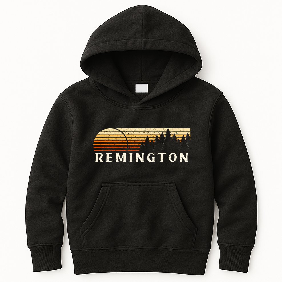 Remington In Vintage Evergreen Sunset Eighties Kids Hoodie
