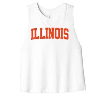 Retro Illinois Vintage Illinois Orange Blue Throwback Il Women's Racerback Cropped Tank