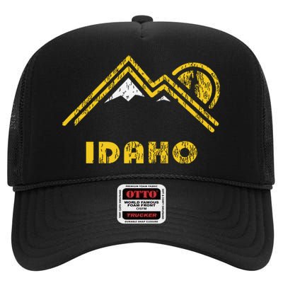 Retro Idaho Vintage Mountains High Crown Mesh Back Trucker Hat