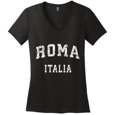 Rome Italy Vintage Roma Italia Sports Design Women's V-Neck T-Shirt