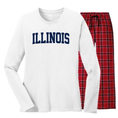 Retro Illinois Vintage Illinois Orange Blue Throwback Il Women's Long Sleeve Flannel Pajama Set 