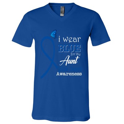 Ribbon I Wear Blue Unt Colon Cancer Awareness Gift V-Neck T-Shirt