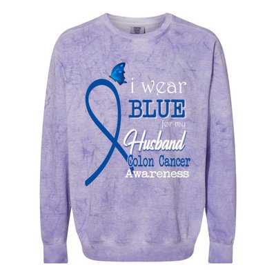 Ribbon I Wear Blue For Husband Colon Cancer Awareness Gift Colorblast Crewneck Sweatshirt