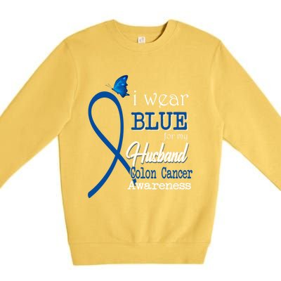 Ribbon I Wear Blue For Husband Colon Cancer Awareness Gift Premium Crewneck Sweatshirt