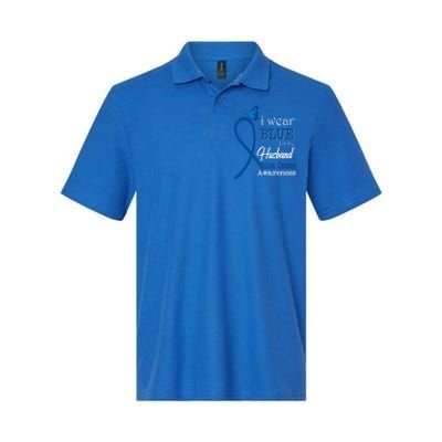 Ribbon I Wear Blue For Husband Colon Cancer Awareness Gift Softstyle Adult Sport Polo