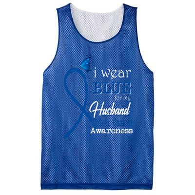 Ribbon I Wear Blue For Husband Colon Cancer Awareness Gift Mesh Reversible Basketball Jersey Tank