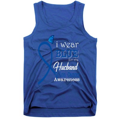 Ribbon I Wear Blue For Husband Colon Cancer Awareness Gift Tank Top