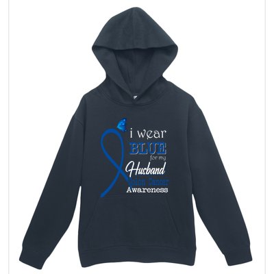 Ribbon I Wear Blue For Husband Colon Cancer Awareness Gift Urban Pullover Hoodie