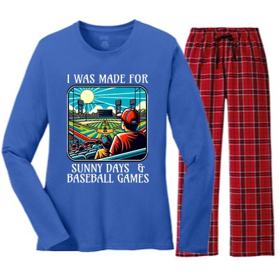 Retro I Was Made Sunny Days And Baseball Games Summer Funny Gift Women's Long Sleeve Flannel Pajama Set 