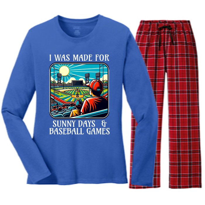 Retro I Was Made Sunny Days And Baseball Games Summer Funny Gift Women's Long Sleeve Flannel Pajama Set 