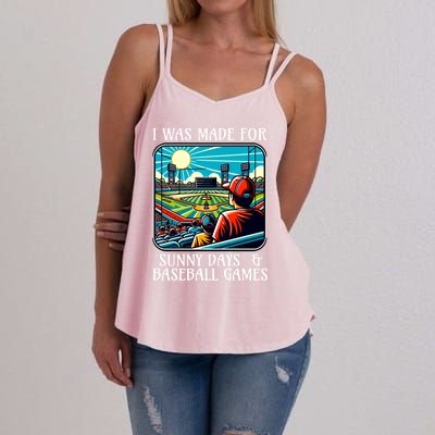 Retro I Was Made Sunny Days And Baseball Games Summer Funny Gift Women's Strappy Tank