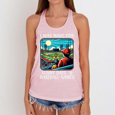 Retro I Was Made Sunny Days And Baseball Games Summer Funny Gift Women's Knotted Racerback Tank