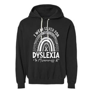 Rainbow I Wear Gray Ribbon For Dyslexia Awareness Garment-Dyed Fleece Hoodie