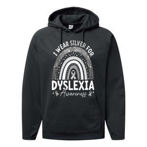 Rainbow I Wear Gray Ribbon For Dyslexia Awareness Performance Fleece Hoodie