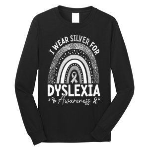 Rainbow I Wear Gray Ribbon For Dyslexia Awareness Long Sleeve Shirt