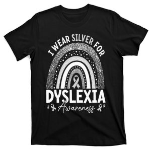 Rainbow I Wear Gray Ribbon For Dyslexia Awareness T-Shirt