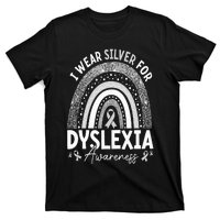 Rainbow I Wear Gray Ribbon For Dyslexia Awareness T-Shirt