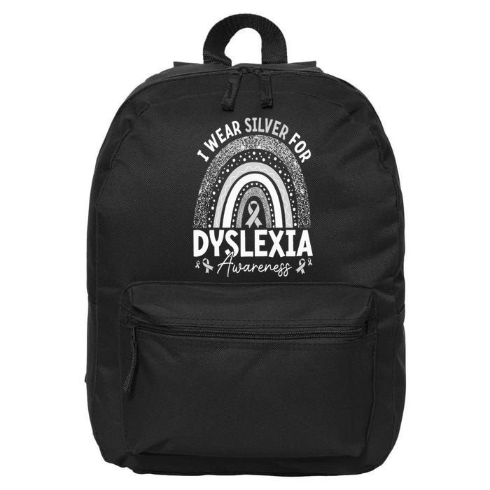 Rainbow I Wear Gray Ribbon For Dyslexia Awareness 16 in Basic Backpack