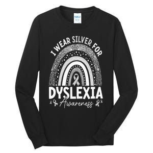 Rainbow I Wear Gray Ribbon For Dyslexia Awareness Tall Long Sleeve T-Shirt