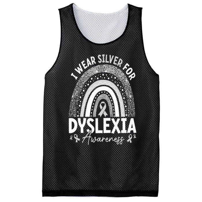 Rainbow I Wear Gray Ribbon For Dyslexia Awareness Mesh Reversible Basketball Jersey Tank