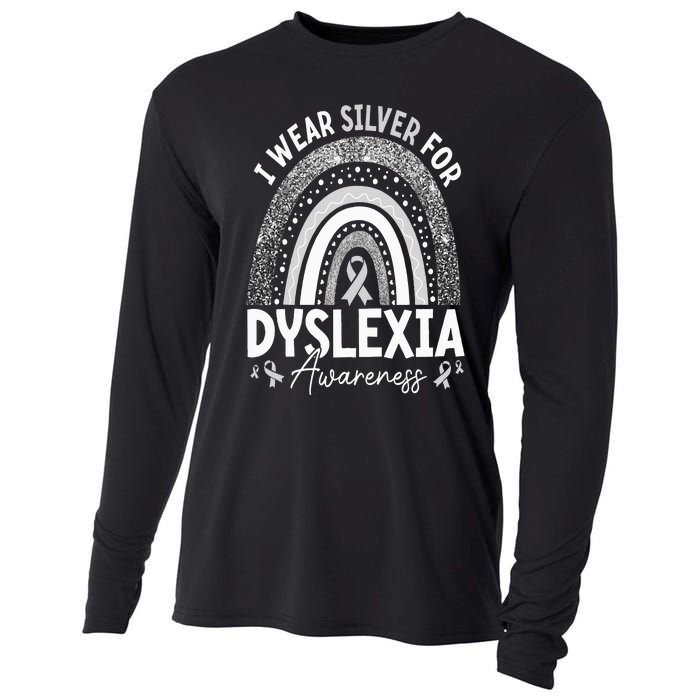 Rainbow I Wear Gray Ribbon For Dyslexia Awareness Cooling Performance Long Sleeve Crew