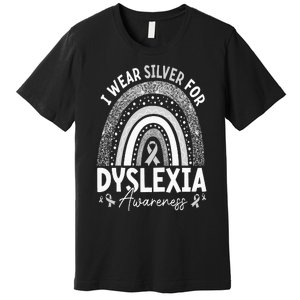 Rainbow I Wear Gray Ribbon For Dyslexia Awareness Premium T-Shirt