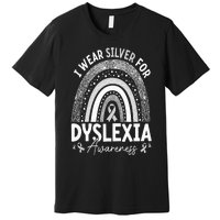 Rainbow I Wear Gray Ribbon For Dyslexia Awareness Premium T-Shirt