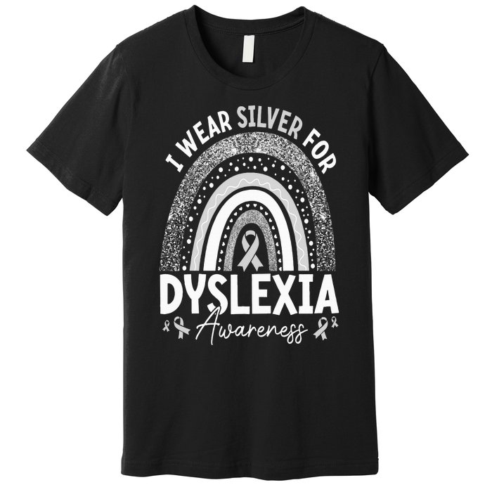 Rainbow I Wear Gray Ribbon For Dyslexia Awareness Premium T-Shirt