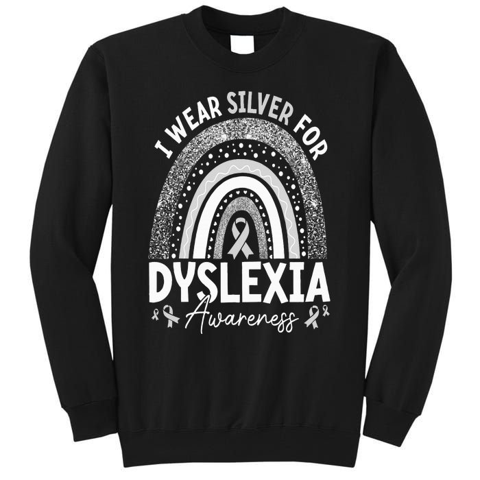 Rainbow I Wear Gray Ribbon For Dyslexia Awareness Tall Sweatshirt